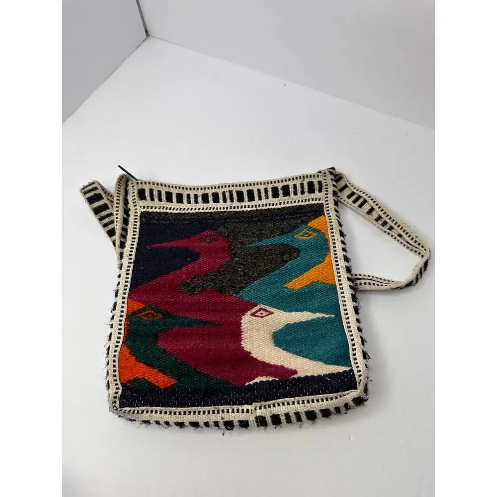 Vintage Ecuadorian Wool Shoulder Bag – Handwoven Andean Textile Art to Wear Boho - Picture 2 of 6